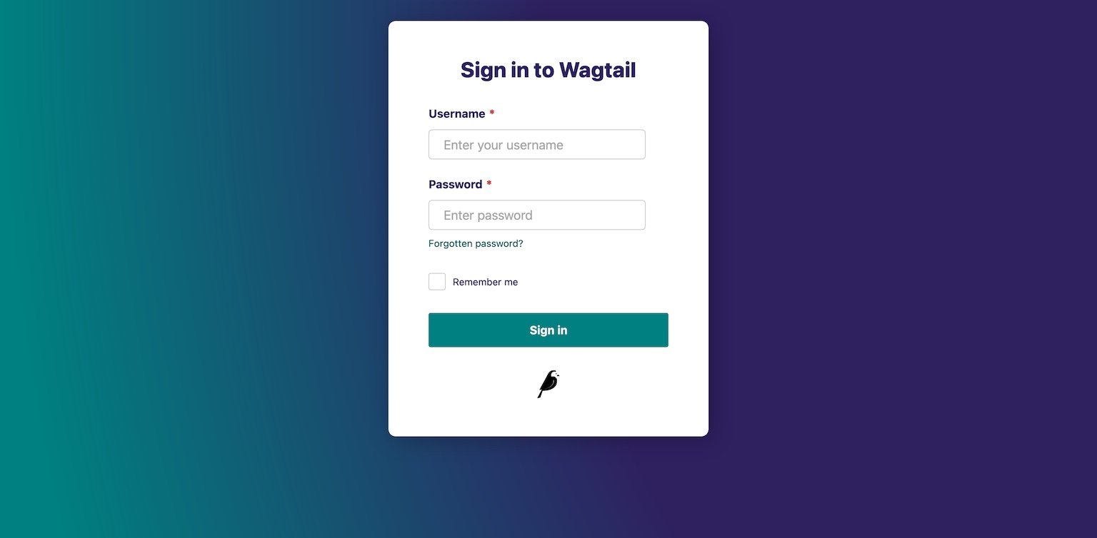 Wagtail 4 sign in screen